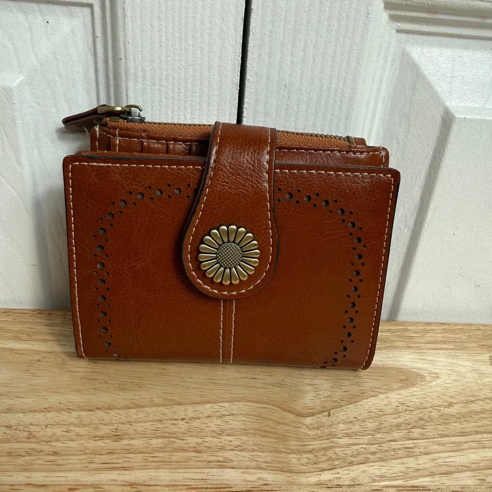 Sendefn Sunflower Bifold Wallet OS Brown Cottagecore Boho Vegan Leather Small